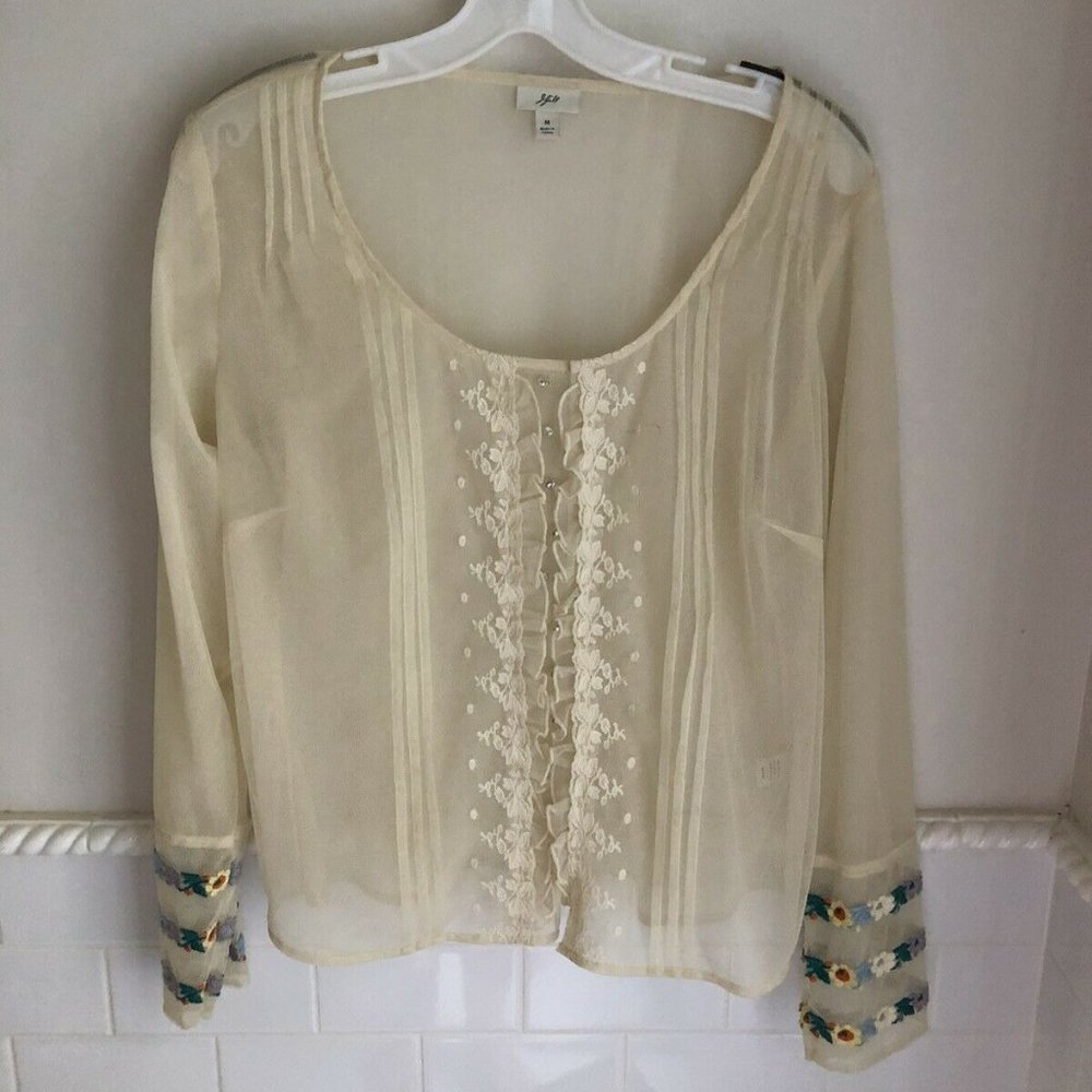 New J.Jill mesh lace floral embroidered top blouse